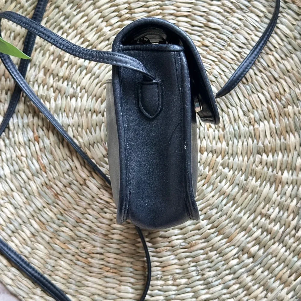 Brighton Vintage Black Leather Croc Embossed Heart Crossbody Mini Bag